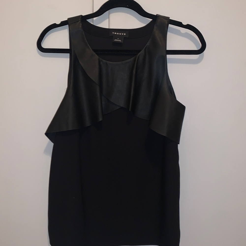 Black tank top with leather detail